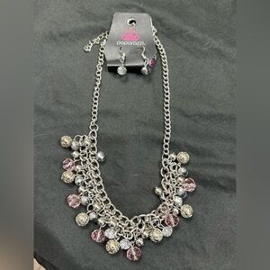 paparazzi Silver and Pink Sparkle Multi-Bead Necklace